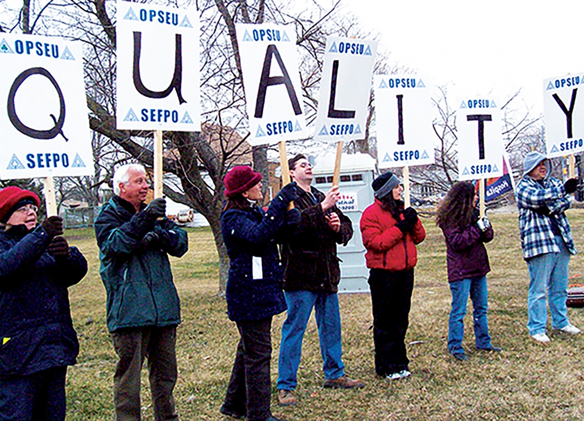 Picketing at St. Clair, during the last time a faculty strike occurred in the Ontario college system.